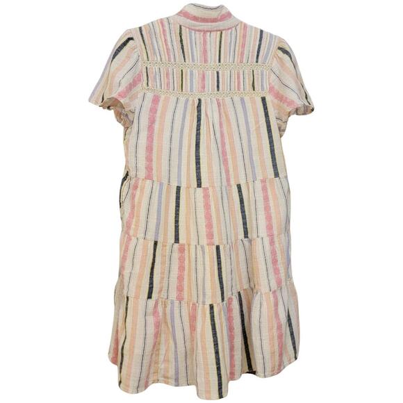 ANTHROPOLOGIE Short Sleeve Georgina Tiered Striped Shirt Dress Womens (M-Petite) - Picture 5 of 15